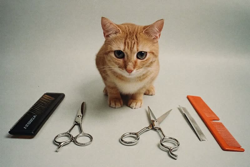 Grooming tools laid out on a clean surface